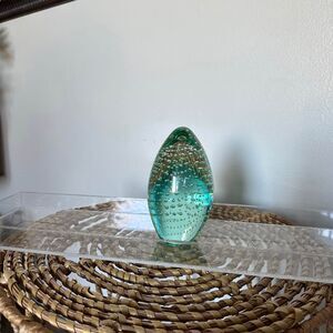 Pear Shaped Bubble Glass Paperweight in Blue/Green